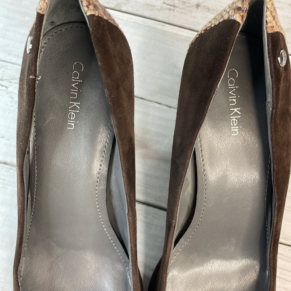 Calvin Klein Suede and Snakeskin Monicah Chunky Heel Pump - Picture 9 of 12